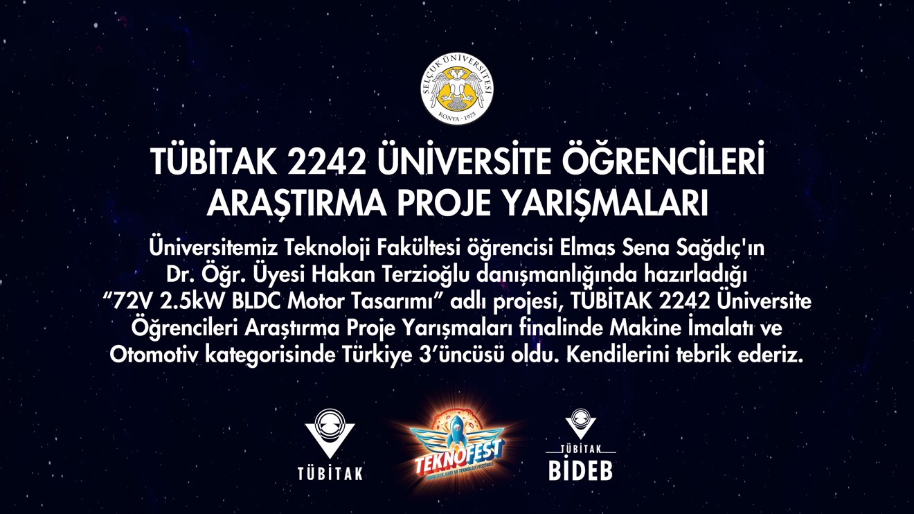 “72V 2.5kW BLDC Motor Tasarımı” adlı proje, Türkiye 3’üncüsü oldu